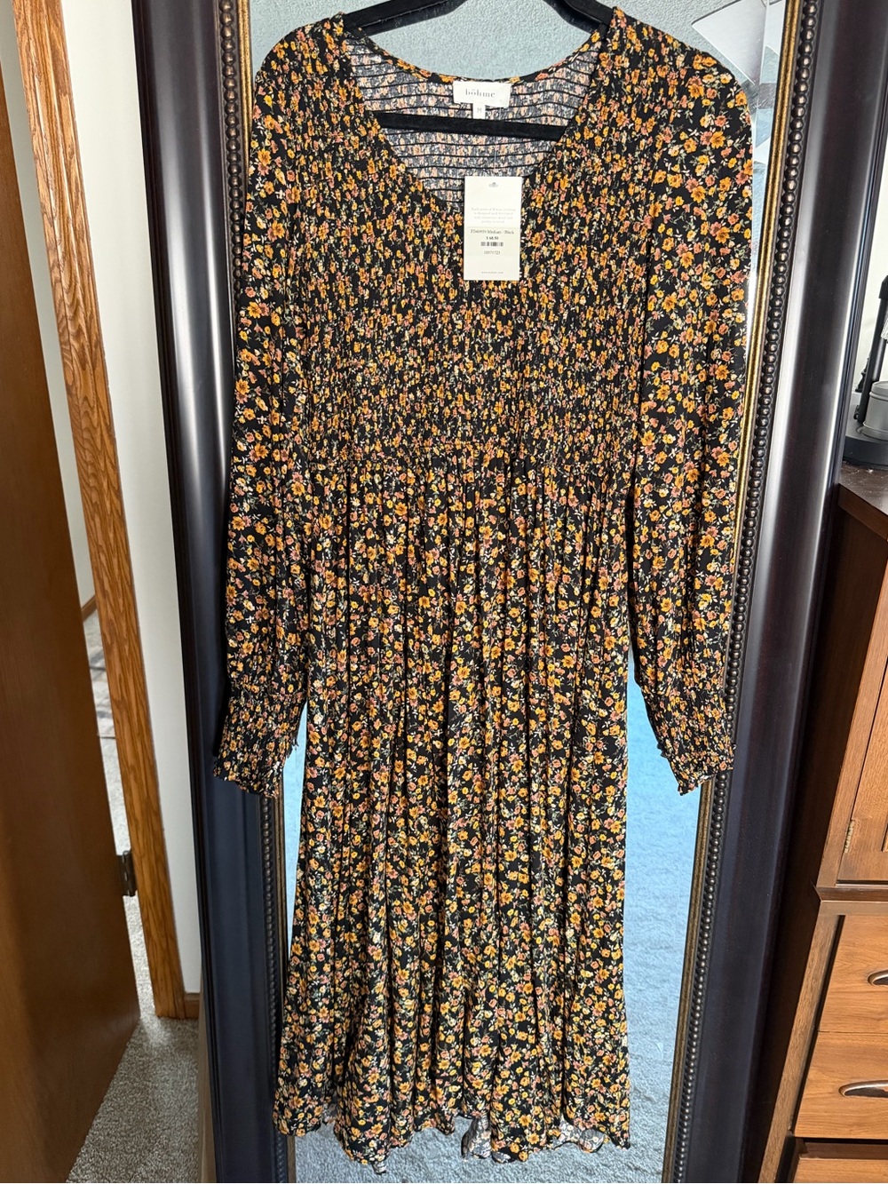 Bohme Domhnall Black Floral Midi Dress
